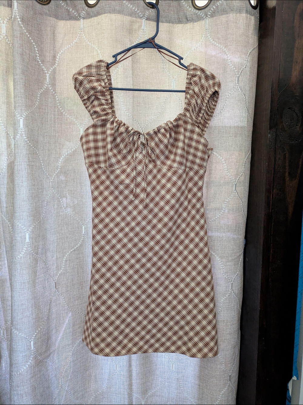 NWT! Honey Mango Plaid Brown Babydoll Mini Dress
